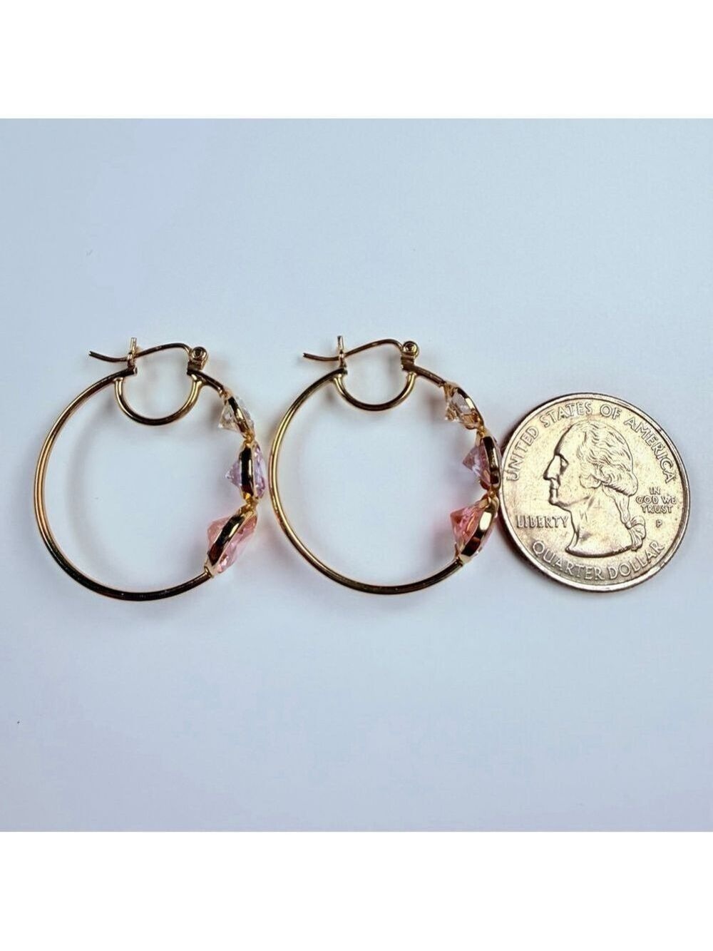 14K Solid Yellow Gold Rock Candy Gemstone Modern Hoop Earrings 28MM - Picture 11 of 13